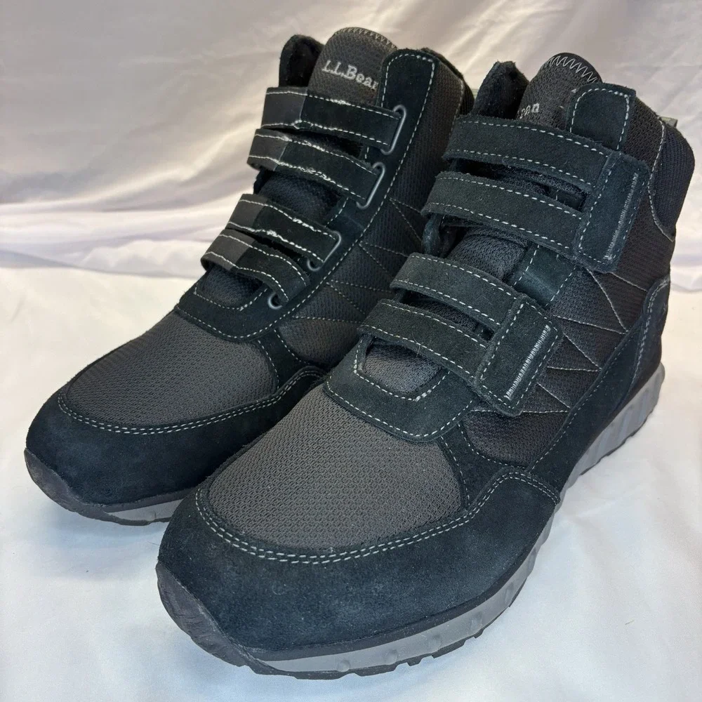 LL Bean Men's Snow Sneakers TEK 2.5 Waterproof Black Suede Hook & Loop Mid 13 M